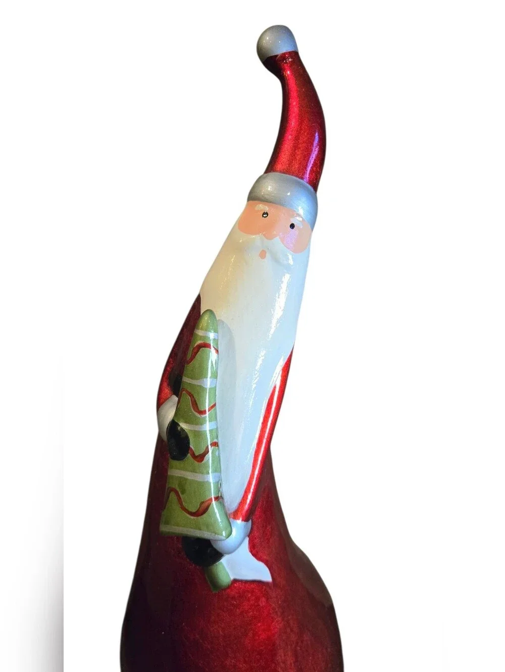 Vintage Pier 1 Glass Whimsical Tall Slim Santa Claus Curvy Figurine Gourd Style